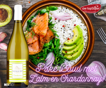 Poké Bowl met Zalm - glas Domaine d'Avrillé Chardonnay gerecht - uw topSlijter